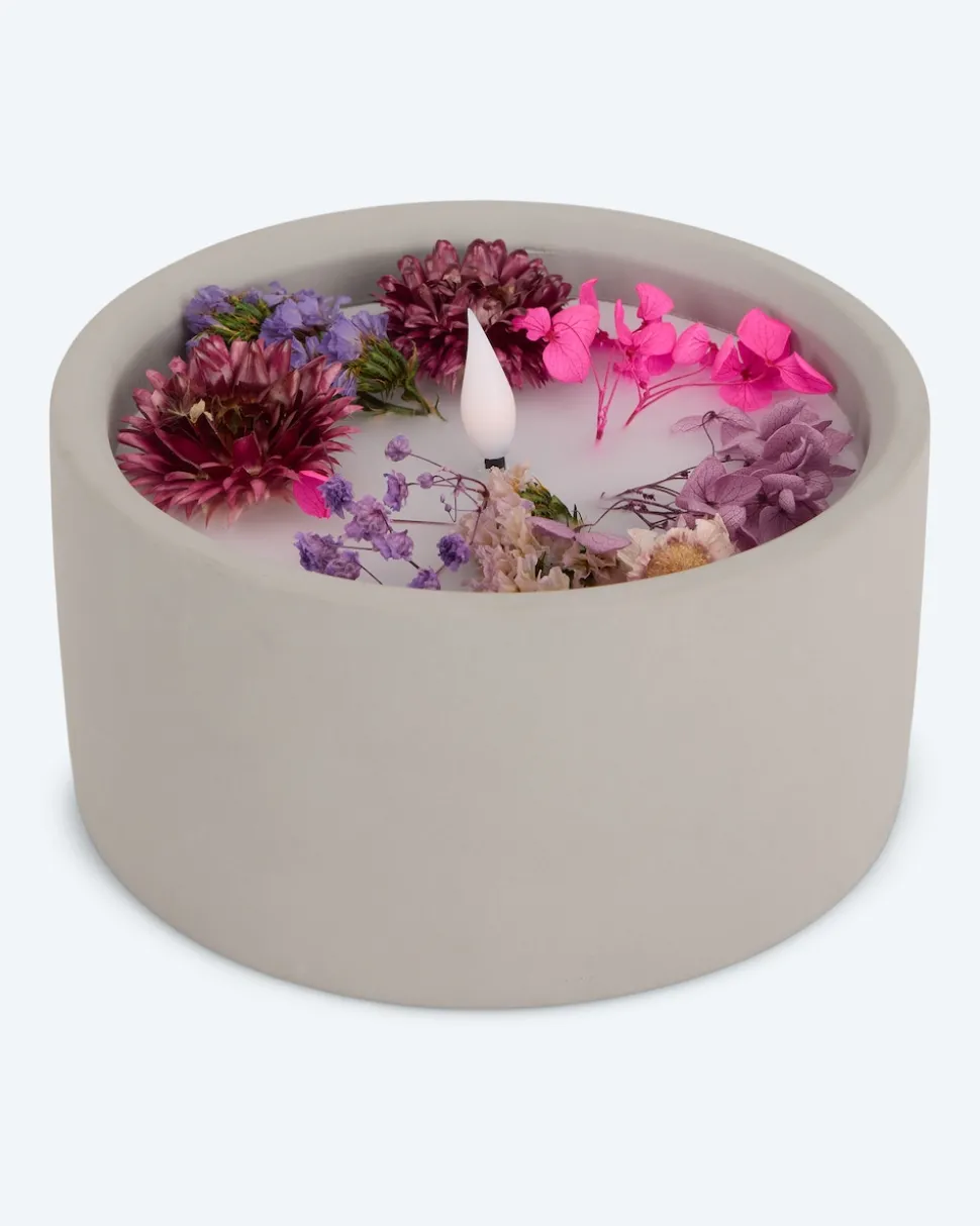 LED-Kerze Zement mit Blumen, klein