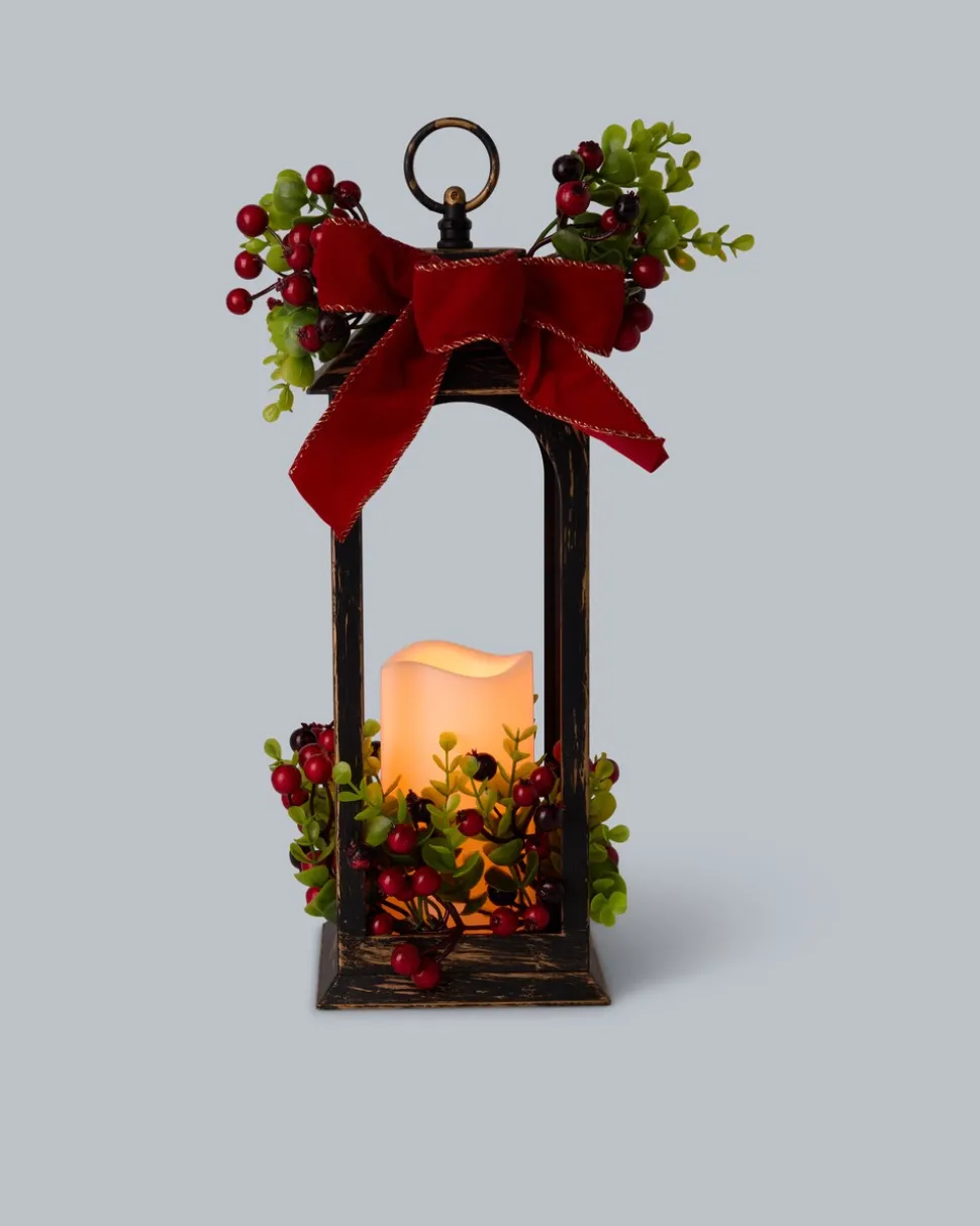 LED-Laterne mit Beeren-Deko